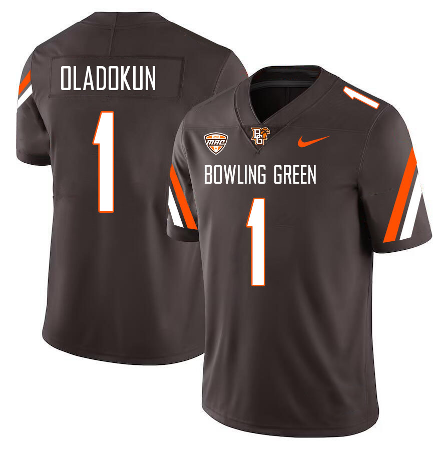 Bowling Green Falcons #1 Jordan Oladokun College Football Jerseys Stitched Sale-Brown